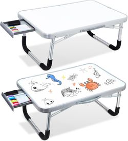 Suzile 2 Pcs Kids Lap Desk with Dry Erase Board, 24" x 16" Foldable Study Tray with Drawer, Markers & Eraser, Portable Desk for Art, Homework