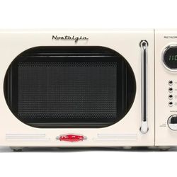 Nostalgia Retro Compact Countertop Microwave Oven - 0.7 Cu. Ft. - 700-Watts with LED Digital Display - Child Lock - Easy Clean Interior - Ivory