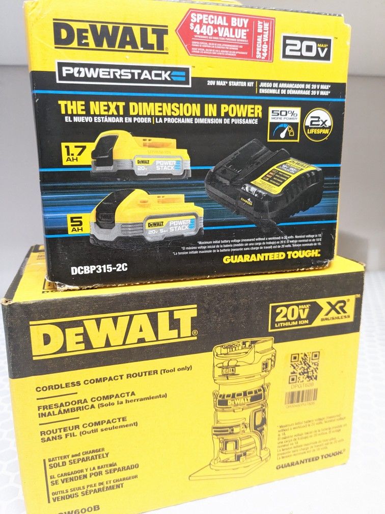 20V Max DeWalt XR Router + POWERSTACK 2 Pack Starter Kit
