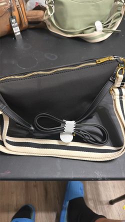 Black Crossbody Bag with Striped Strap