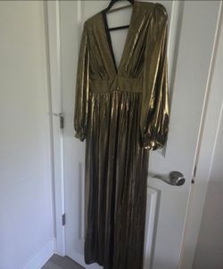Gold Metallic Maxi Dress with Long Sleeves
