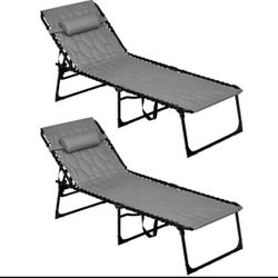 Outsunny Folding Chaise Lounge Set with Reclining Back, 25.6" x 74" x 14.2", Gray