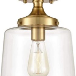YUBOLE Mid-Century Retro Brass Glass Ceiling Lights Modern Semi Flush Mount Ceiling Lighting Fixture