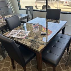 5 Piece Dining Set Faux Marble Top