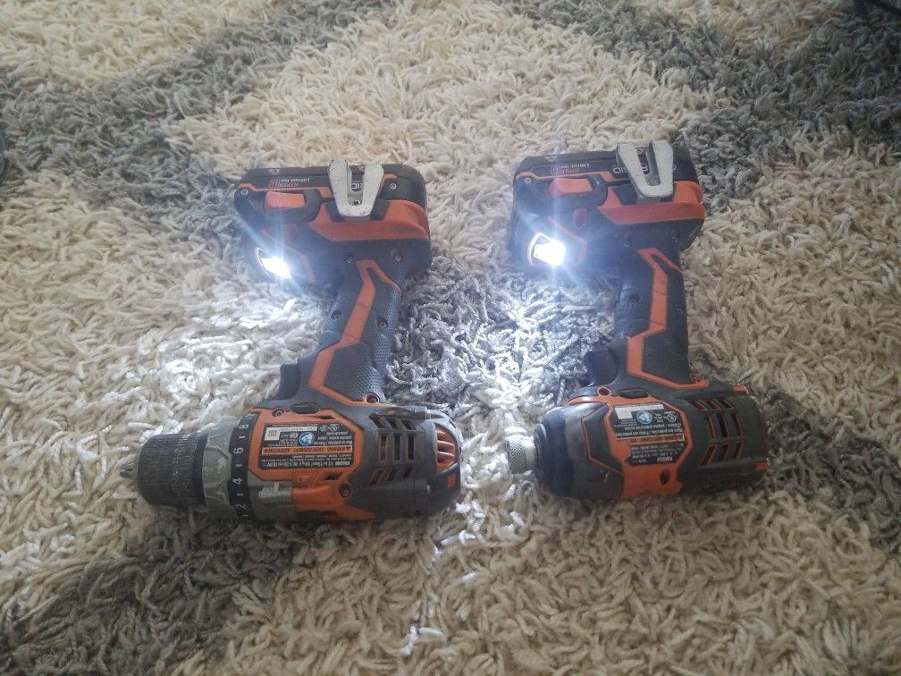 Ridgid X4 Impact Driver & Fuego Drill PowerTool Set R86034 R86008 Only batteries and drills not charger.