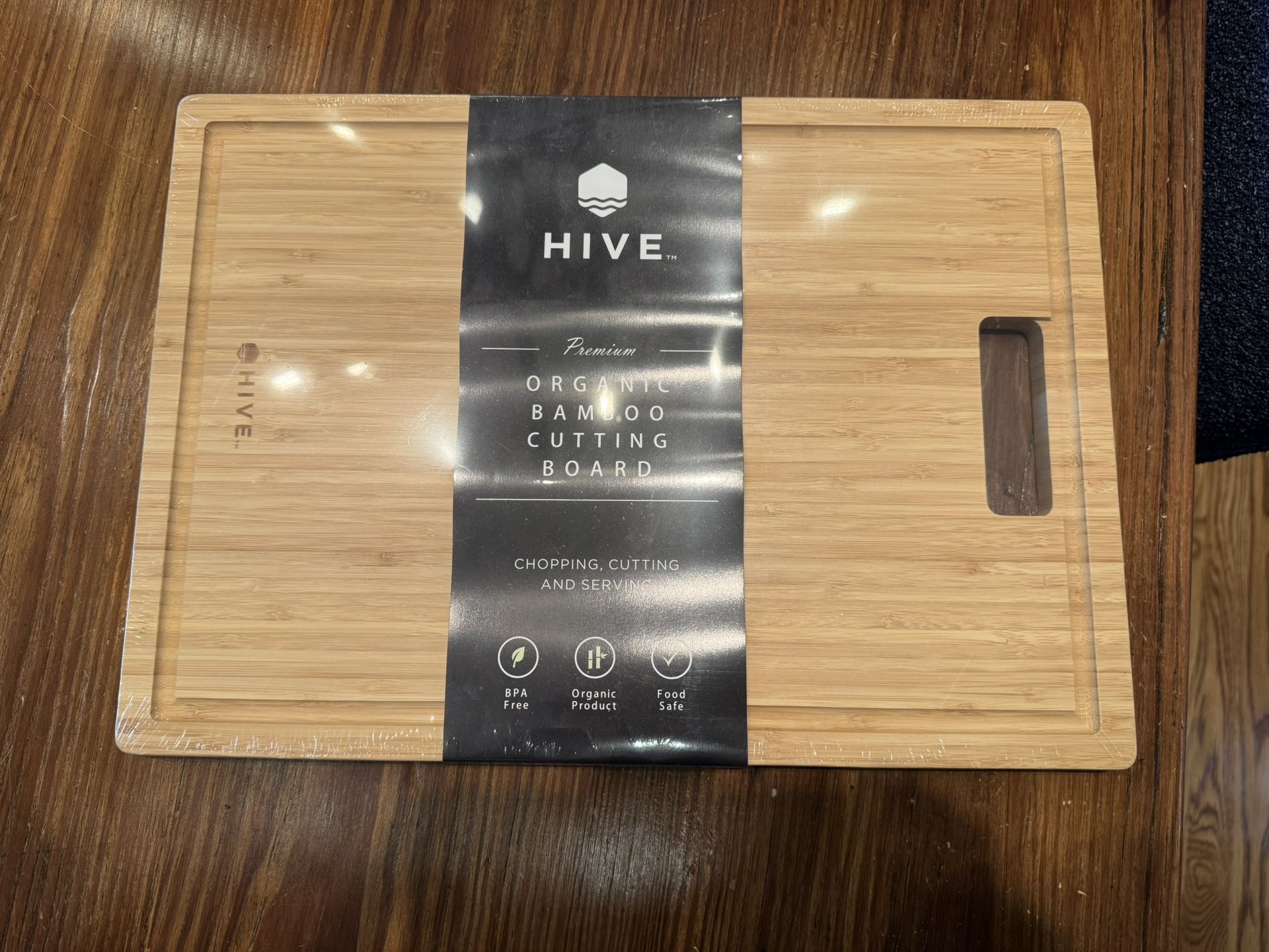 Tan Bamboo Kitchen Cutting Board with Handle New Unopened