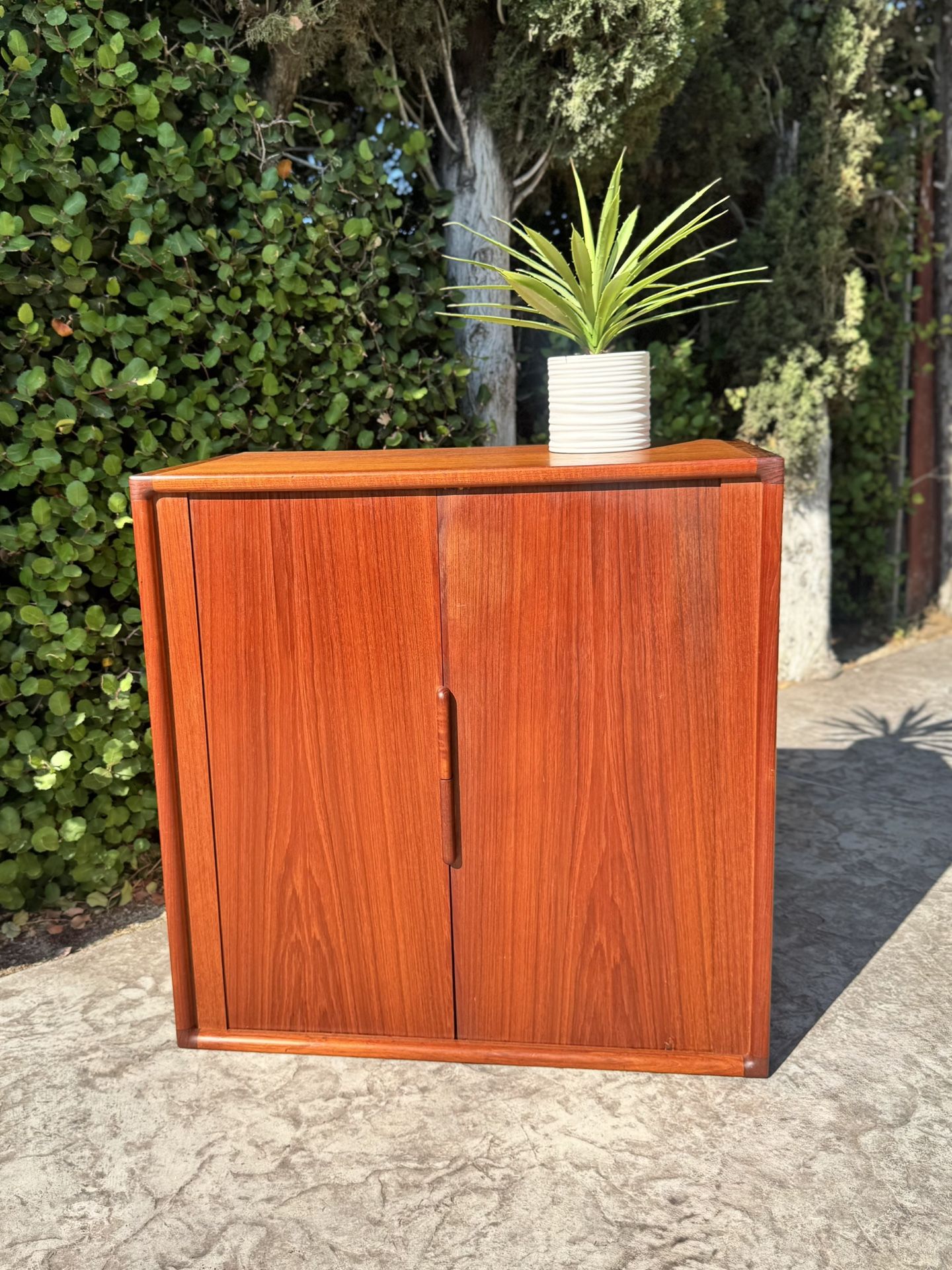 Danish Modern MCM Teak Wood Tambour Door Book Shelf Wall Unit Cabinet