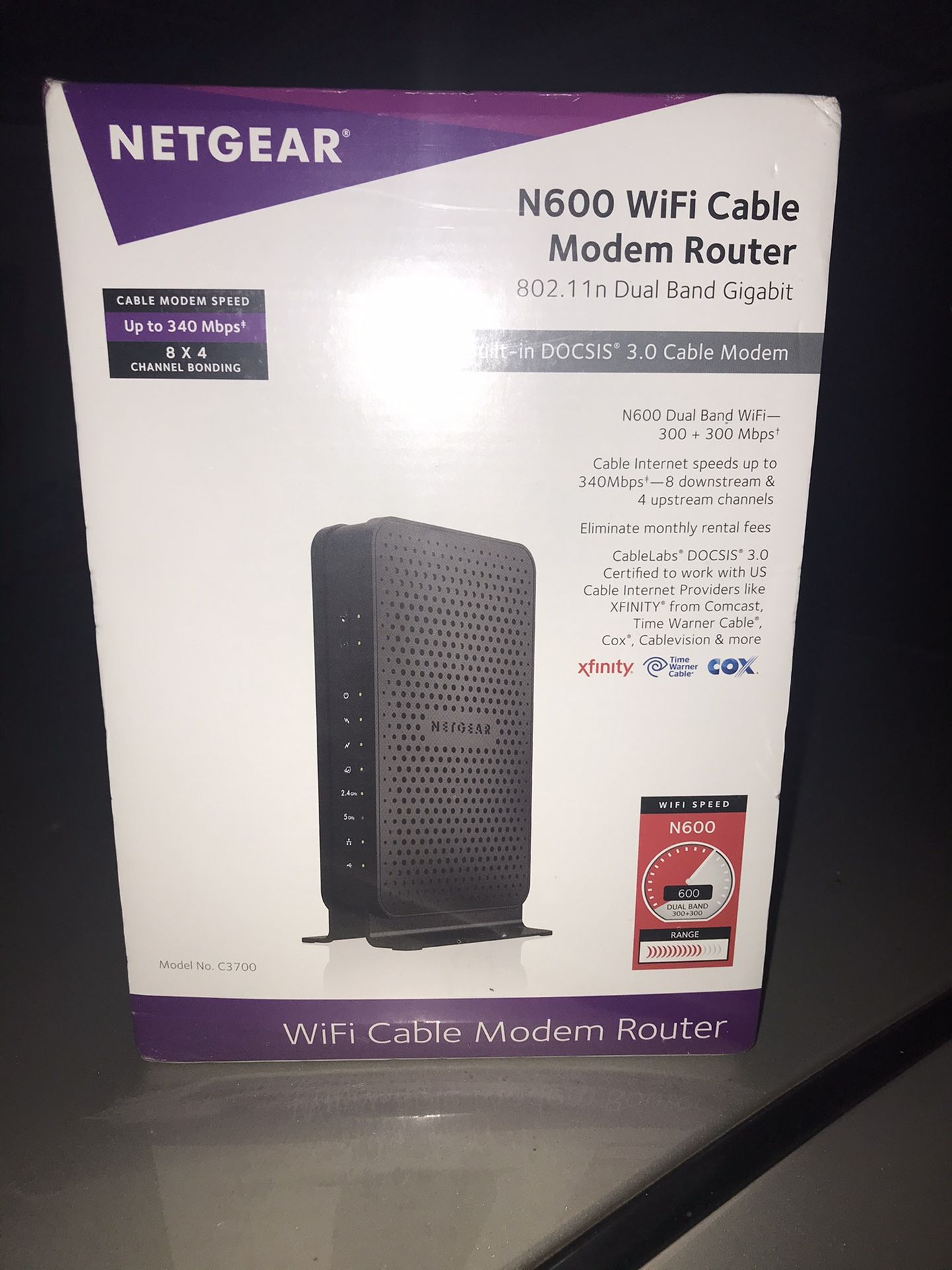 BRAND NEW NETGEAR N600 (8x4) WiFi Cable Modem Router C3700