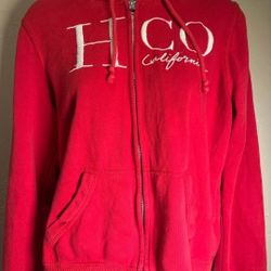 Hollister Co 2000s Red Zip Up Hoodie Jacket Size Medium