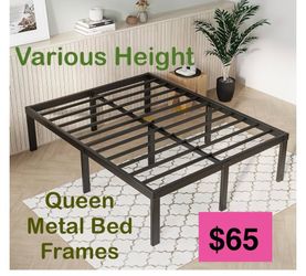Queen Size Metal Bed Frame -   Black Basic Anti Squeak Steel Slats Platform,  Mattress not Included, Easy Assembly Heavy Duty Noise Free