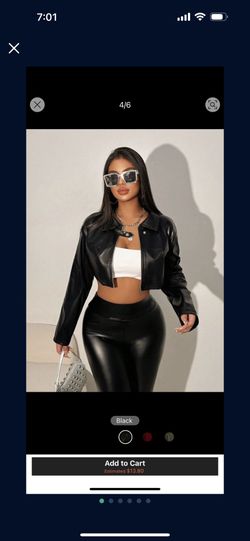 Cropped Faux Leather Black Jacket M