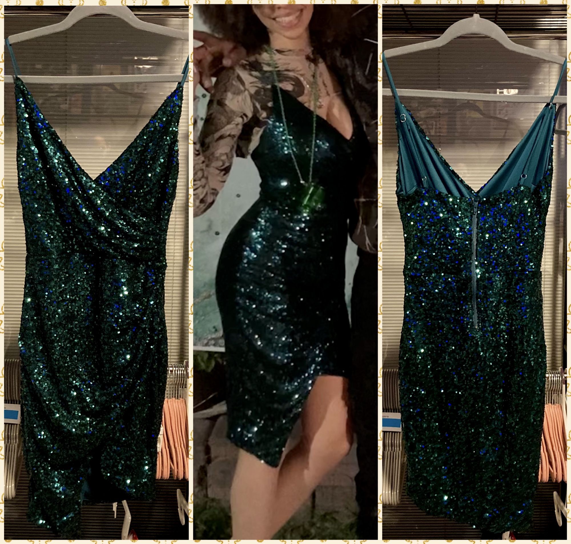 Sequined Emerald / Forest Green Dress /Date night Party Dress Size Small