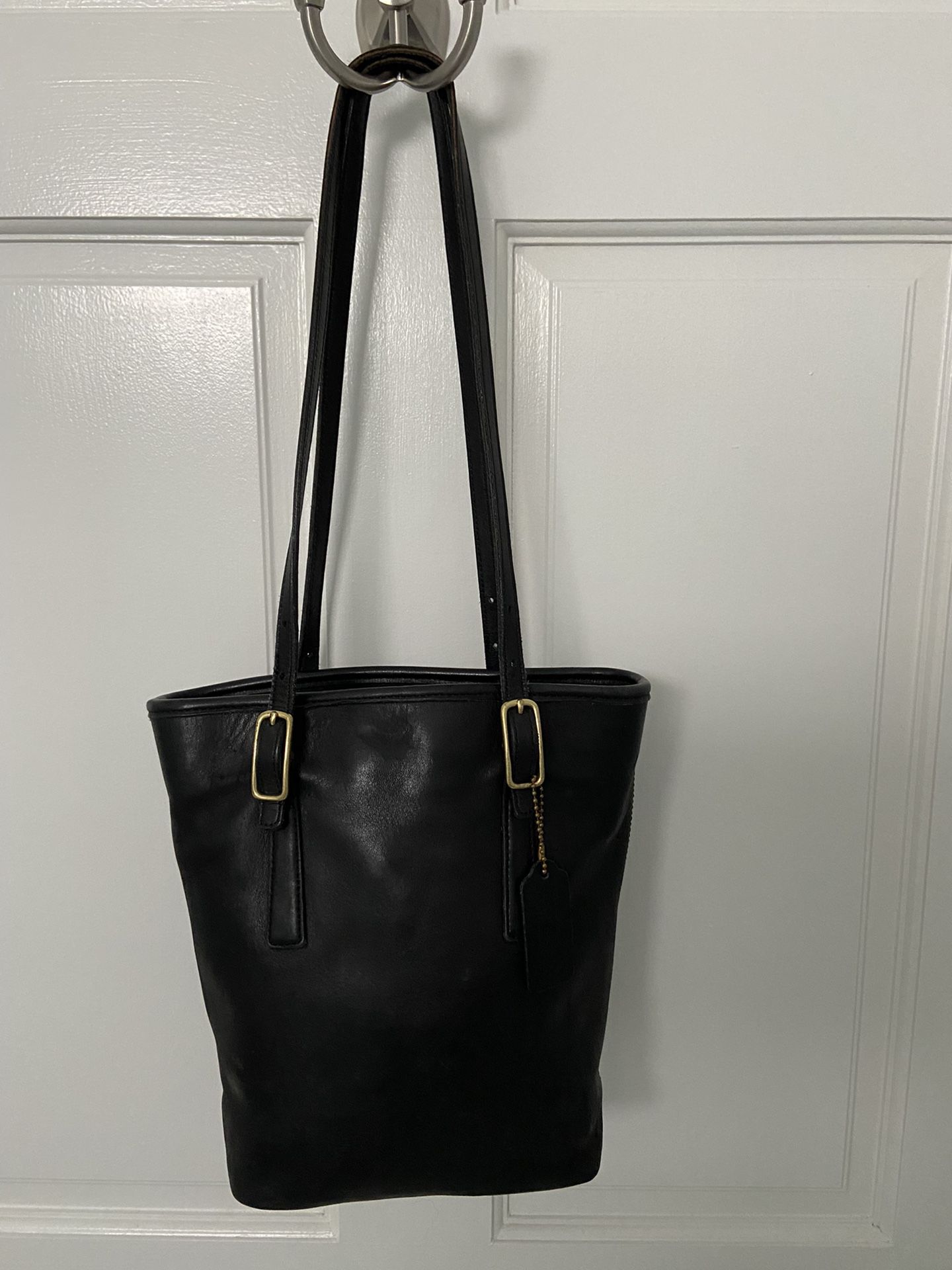 Vintage Black Leather Coach Bucket Handbag