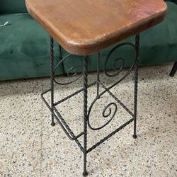 1 Wrought iron barstool wood seat 30” h handmade in Mexico
