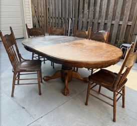 Vintage-Style Solid Wood Pedestal Dining Set 6 Chairs