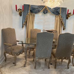 Dining Table With A Thick Beveled Glass And 6 Big Chairs