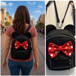 Mini black backpack Minnie mouse bag Disney parks polka dot