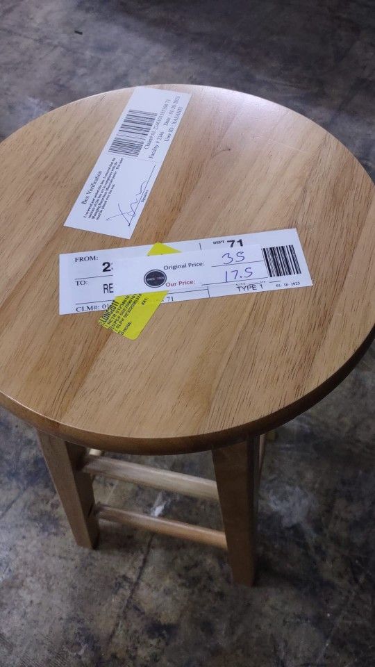 Mainstays Natural Wood Backless Bar Stool, Fully Assembled, 29" High