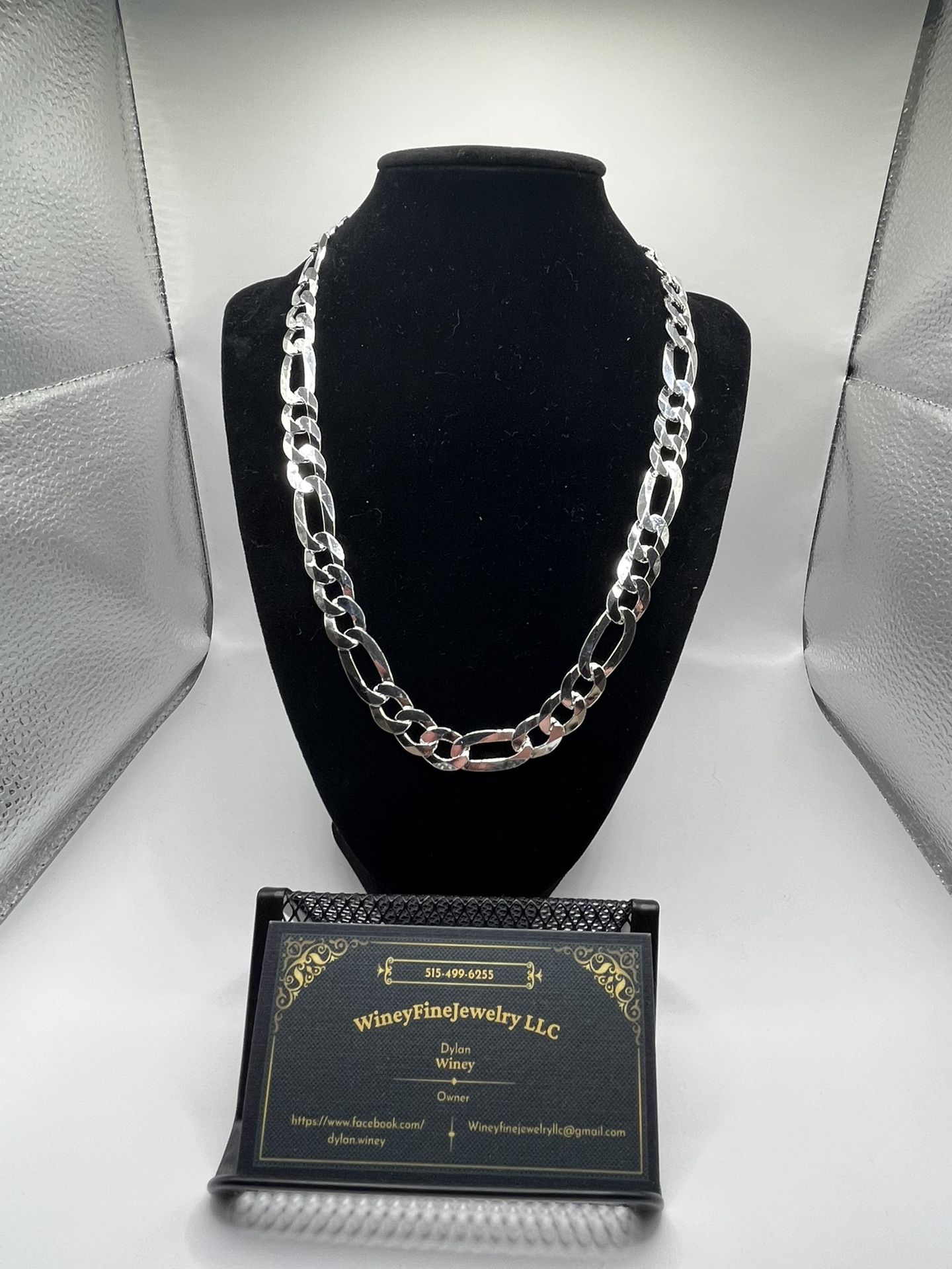 Solid 925 Italian Silver 11mm 22” Figaro Chain