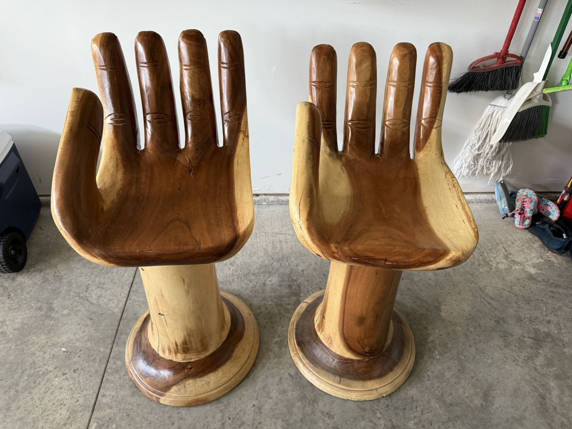Solid Wood Hand Carved Chairs In Shape Of Hands