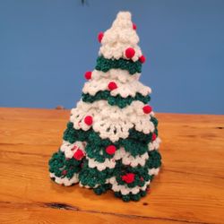 Vintage Handcrafted Crocheted Christmas Tree ~ Handmade, Red, Green, White 11.5"