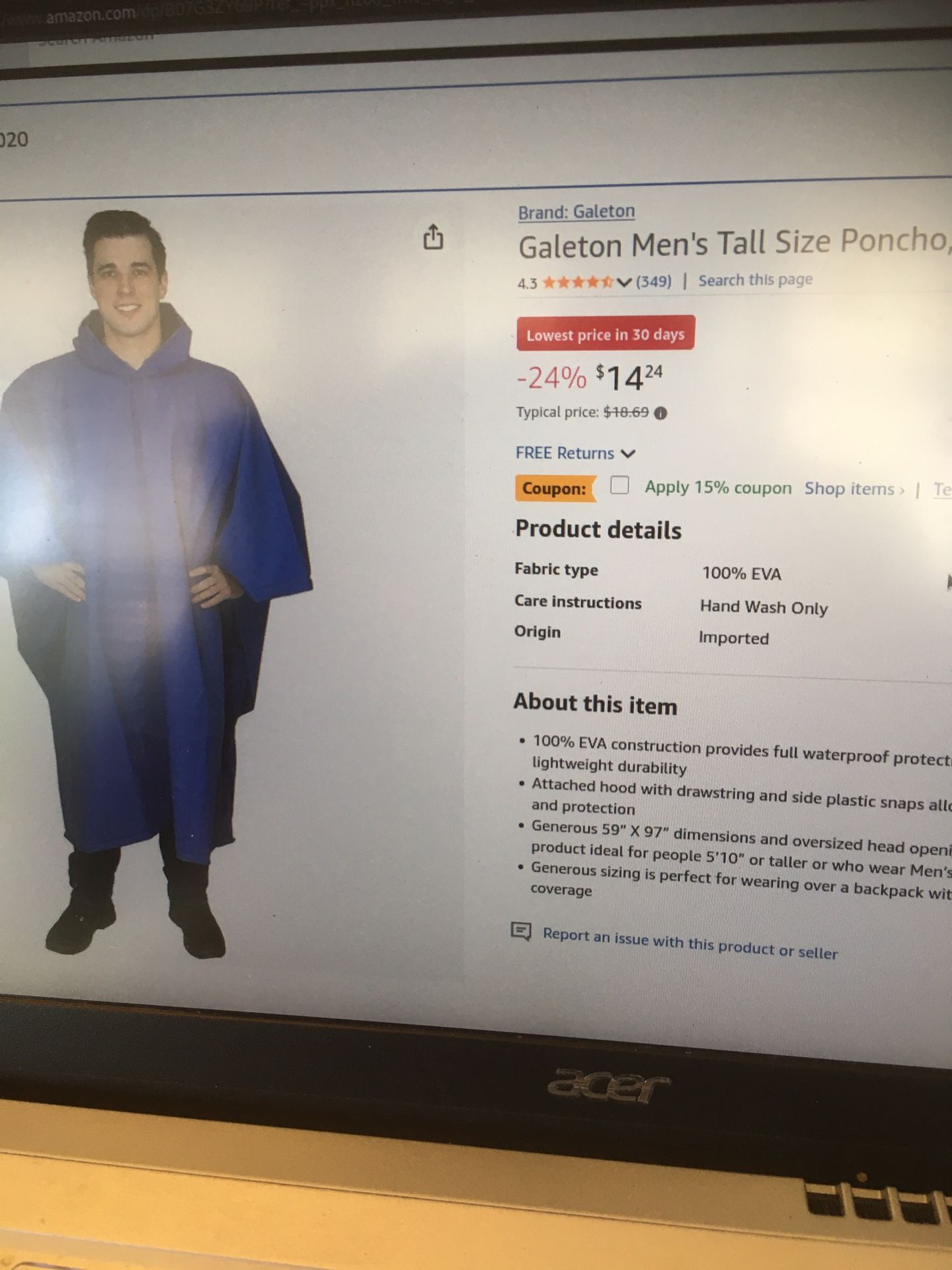 galeton repel XL eva rain poncho