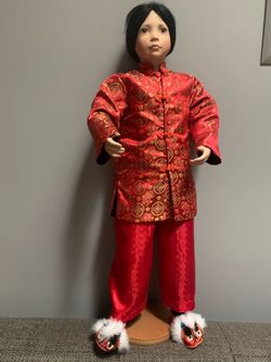 Vintage 30” Heritage Collection Chinese Porcelain Doll with Stand