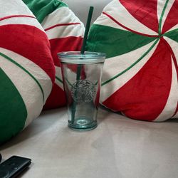Starbucks Glass Vintage Cup With Straw  From Spain / Christmas 