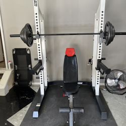 Complete Home Gym Setup – 300 lbs Weights + Bench + Bars + Squat Rack