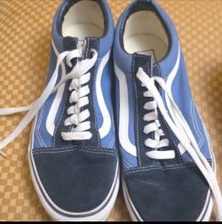 VANS Old Skool Men's Blue/White Canvas Lace-Up Sneakers, Size 9 Men, 10.5 Women