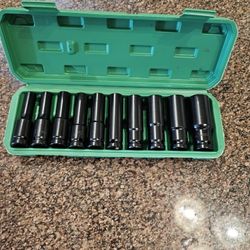 Brand new 10 pcs impact grade 1/2" drive metric sockets in card carrying case