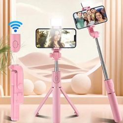 Phone Selfie Stick With Built-In Fill Light Telescopic Phone Selfie Stick With Built-In Light, Professional Live Streaming Tripod, Wireless 