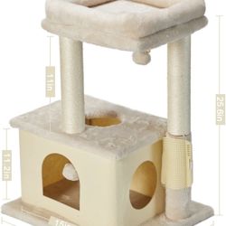 Brand New In Box, Cream Colored Cat Tree With Hideout, Bed And Scratching Post