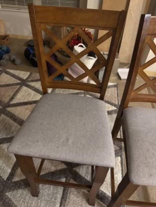 Wooden Counter Stool with Gray Upholstery *** Cash Only***
