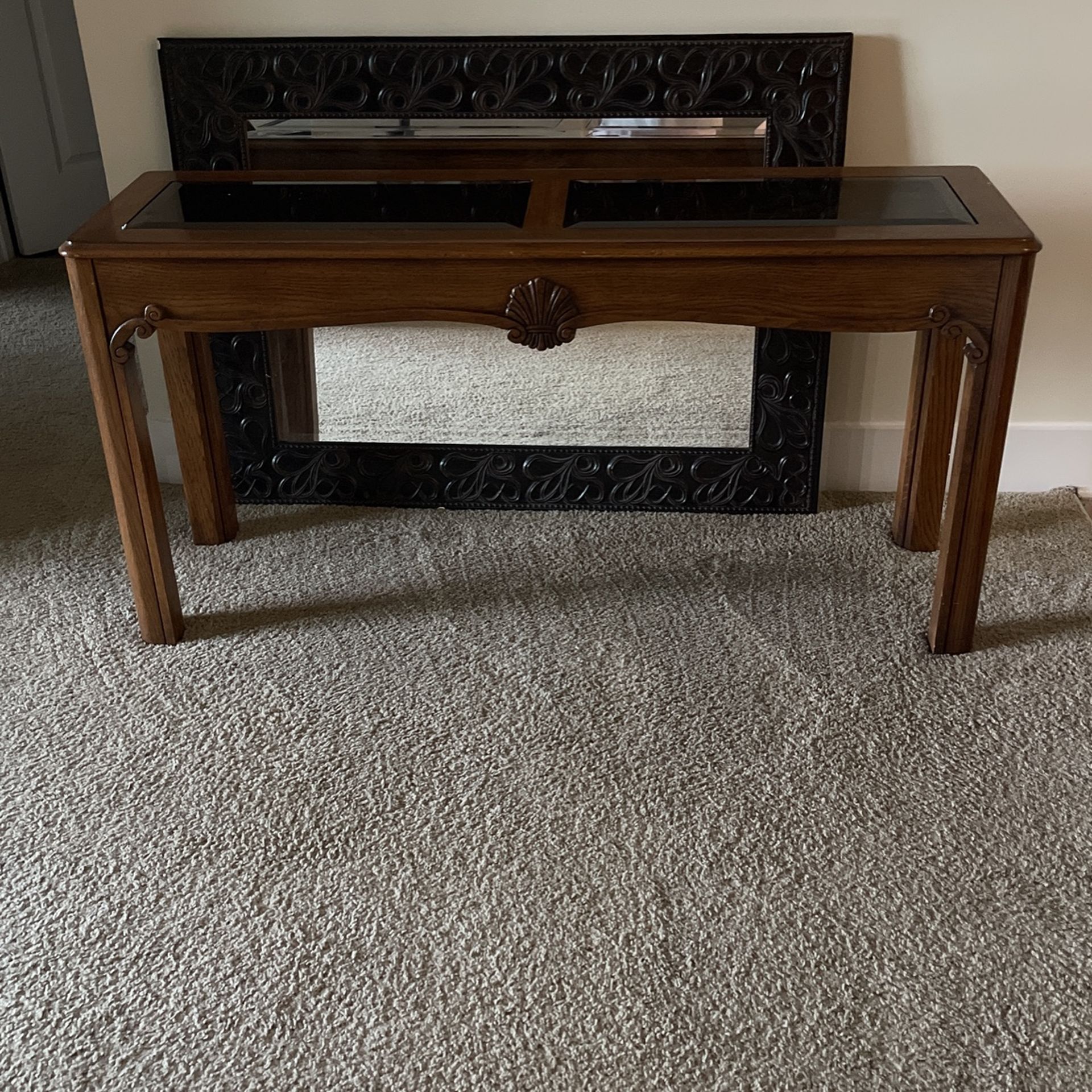$50 Brown Console Table, Glass Tops Removable