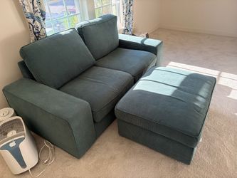 IKEA KIVIK 2-Seater Loveseat + Ottoman – Green Corduroy (Kelinge) – Like New