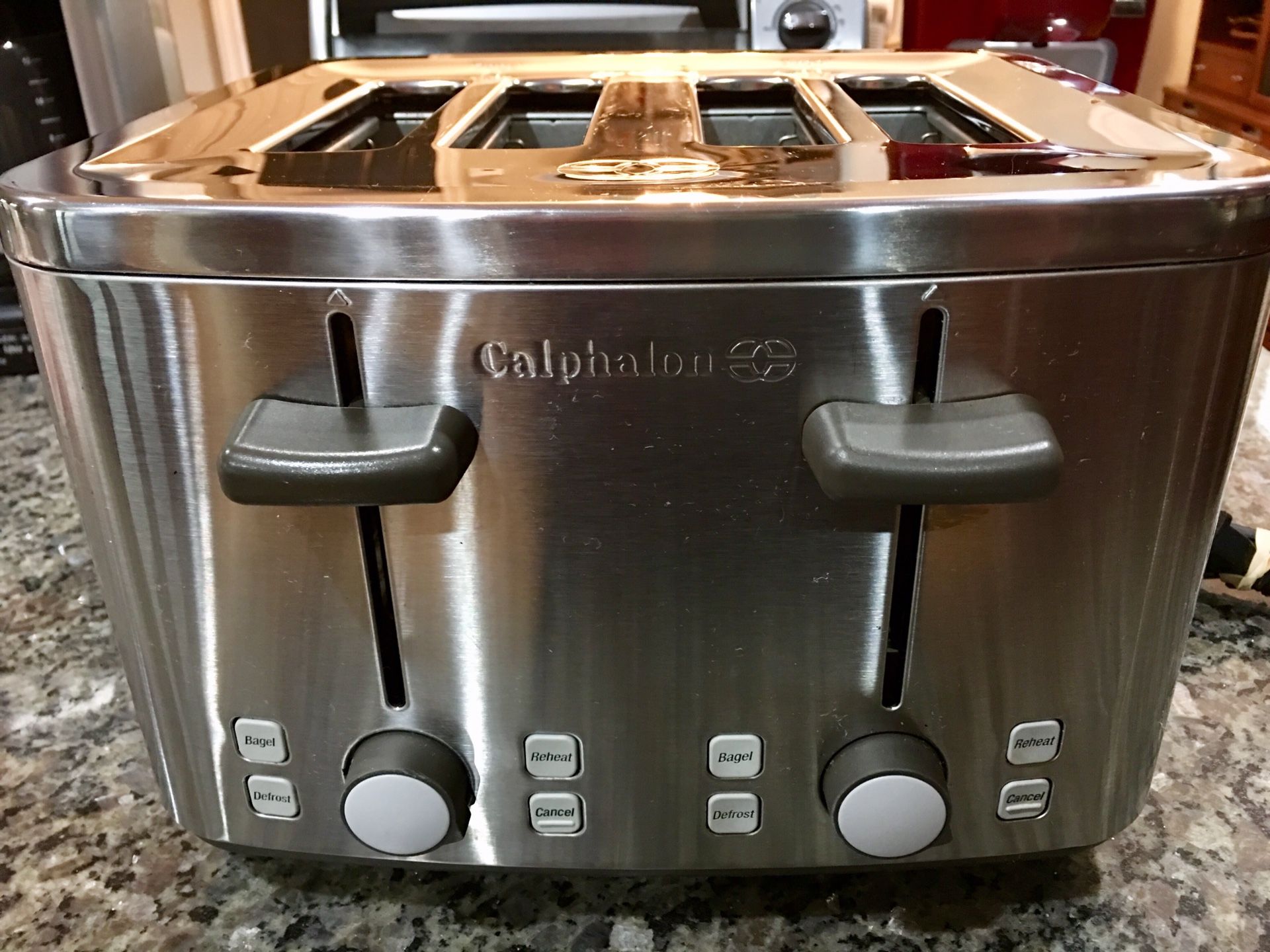 Calphalon 4 Slot Extra Wide Toaster Bagels Defrost Reheat 1800W Model #HE400ST Perfect & Like New