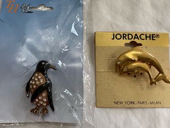 Jordache Dolphin and Penguin Brooch Set