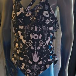Occult Print Halter Bodysuit with Lace-Up Sides – Size  M