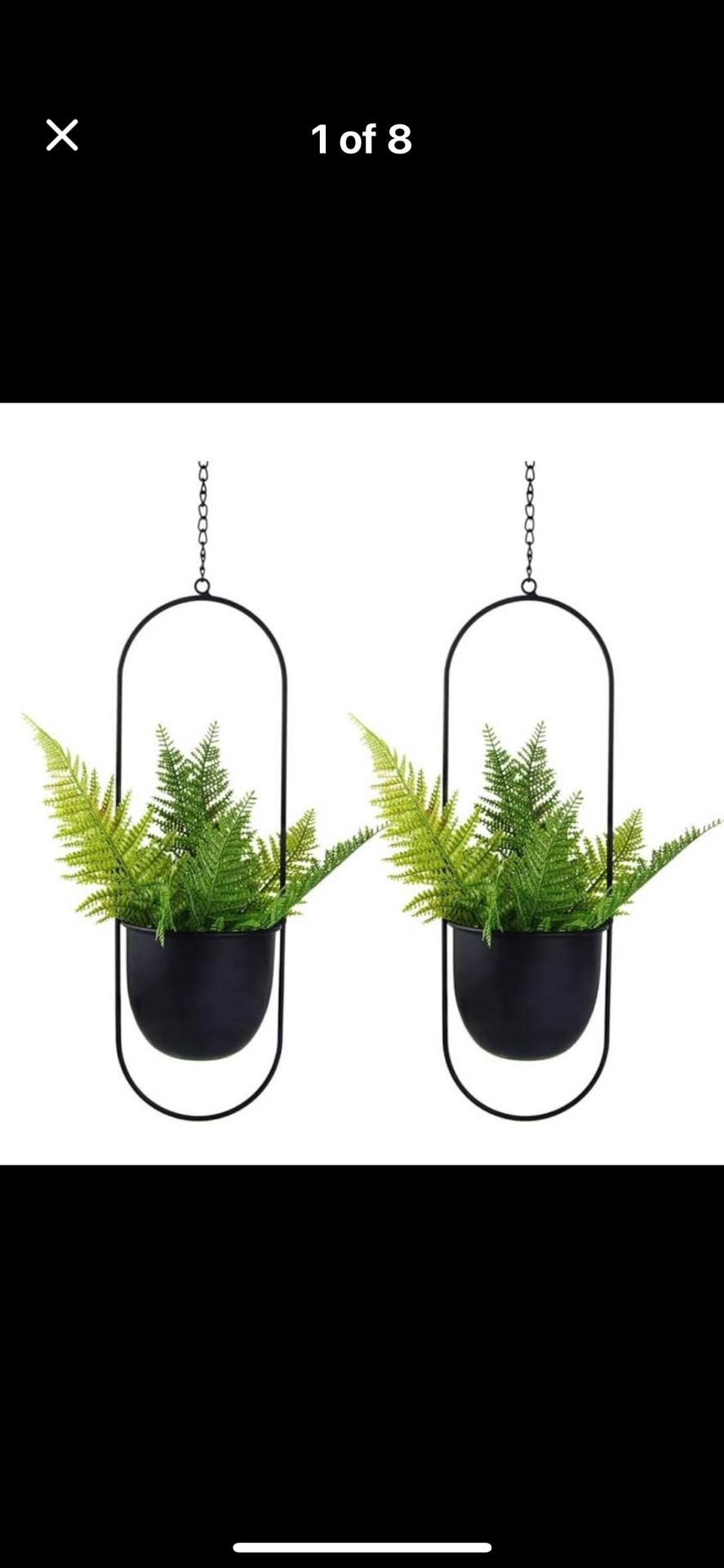 Metal Oval Hanging Planter, Set of 2 Black Planters with 6 inch Flower Pots - New