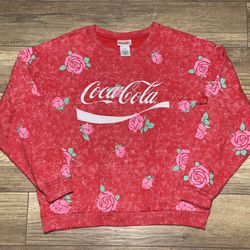 Coca-Cola Coke Roses Graphic Acid Wash Pullover Cozy Warm Sweatshirt Womens L
