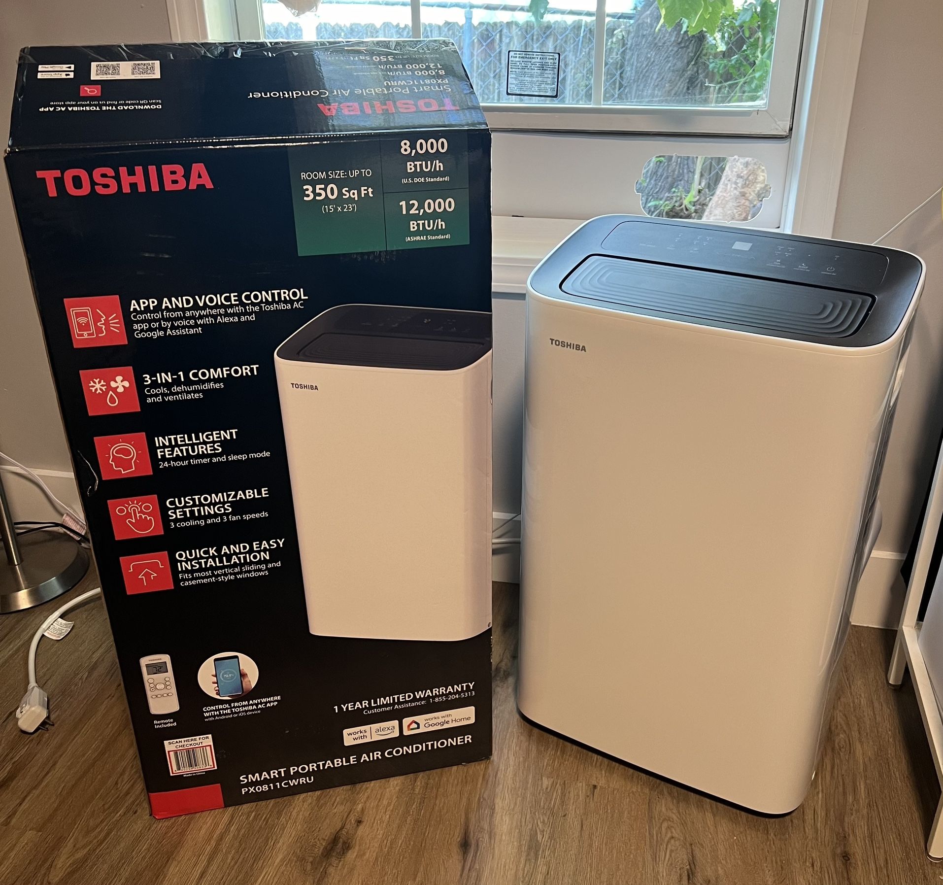 Toshiba Portable Air Conditioner 350 sq. ft. 8,000 BTU (12,000 BTU ASHRAE) 115-Volt Smart Wi-Fi