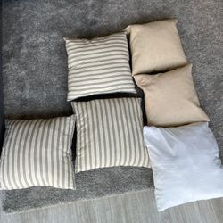 Set of 6 Decorative Throw Pillows – Neutral Beige & Striped – $60 – Nashville