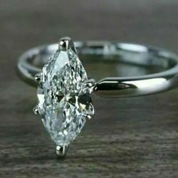 Genuine 14 Kt 2 Ct Moissanite  Marquise Solitaire Ring Size 6