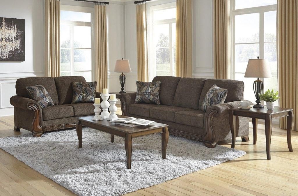 40% SALE Fabric Sofa And Loveseat With Wood Trim