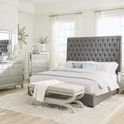 4-piece Eastern King Bedroom Set Grey and Metallic Mercury - Juego Recamara