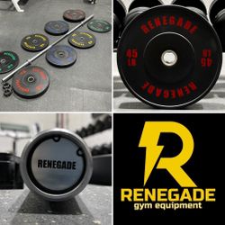 Brand New Renegade 230 Pound Olympic Bumper Plate Set With Chrome CrossFit Olympic Barbell Free Delivery 