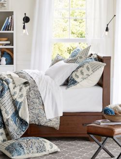 Pottery Barn KING Bedding Set Duvet Cover + 2 Std Pillow Shams Paisley Blue Comforter Blanket 3 Pc