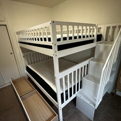 Home Depot Full Over Full Bunk Bed With 2 Drawers & Storage Staircase