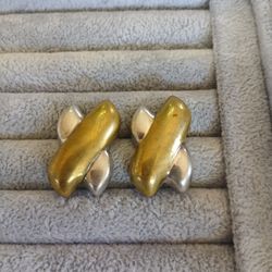 MEXICO 925 Silver  Vintage 2 Tone Modernist Earrings  